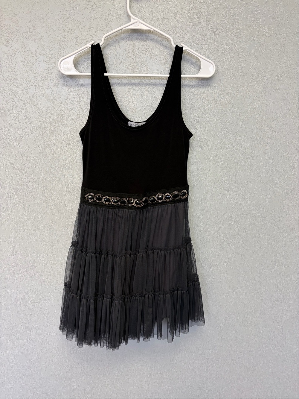 Trixxi Black Tank Bodice with Charcoal Tiered Tulle Skirt and Beaded Waist